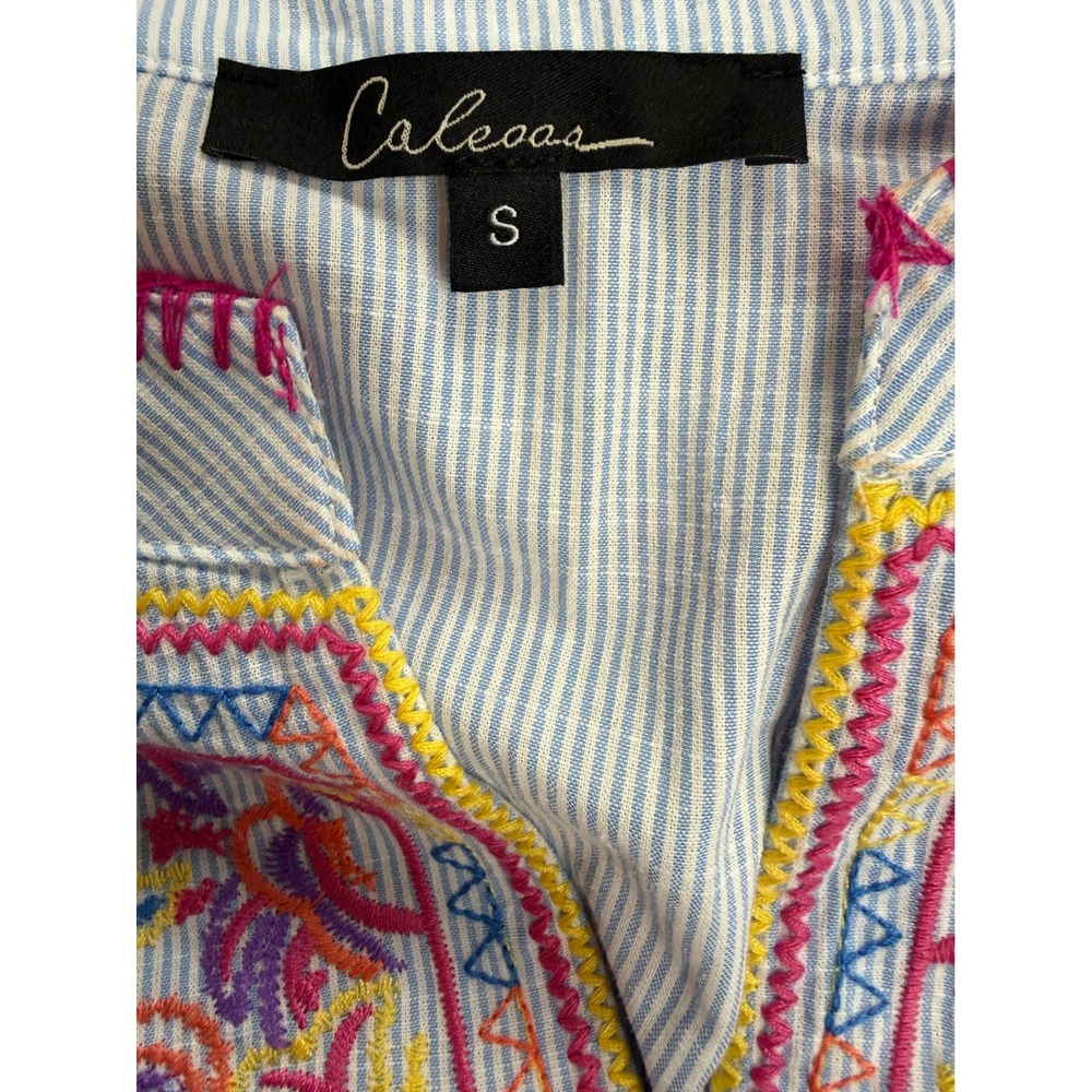 Calessa Split V Neck Cotton Embroidered‎ Shirt Long Sleeve Sz S NWT - Picture 5 of 6
